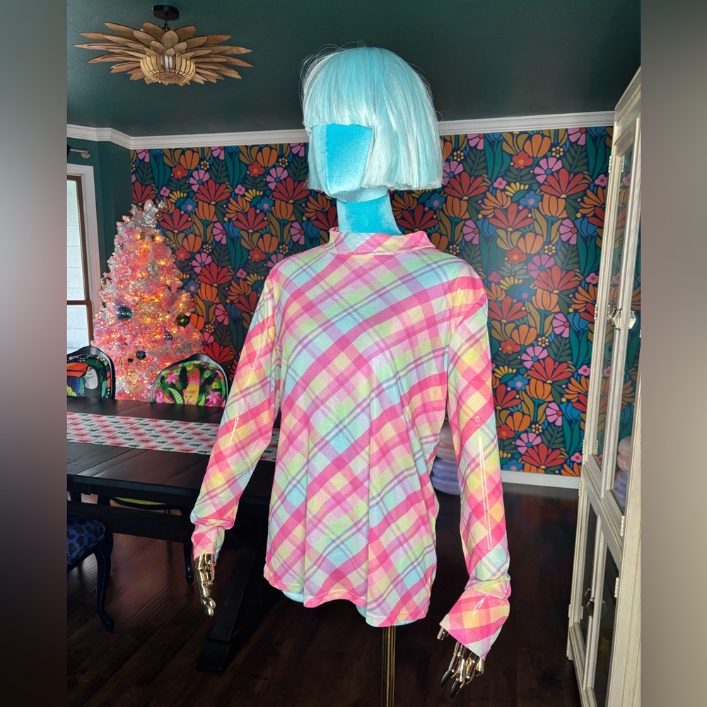 Sheer Colorful Pastel Plaid Easter Layering Top